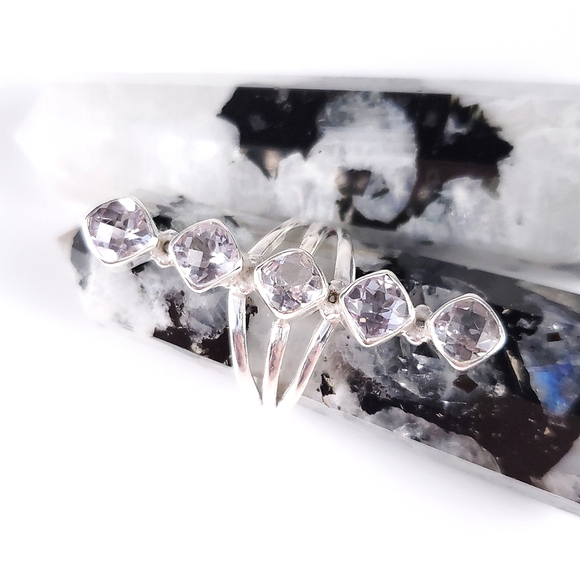 Sterling Silver 5 Stone Cushion Cut Pale Lavender Kunzite Crawler Ring Size 8 - Picture 3 of 16